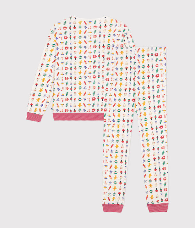 Pijama de algod&oacute;n con estampado de Navidad blanco/multicolor