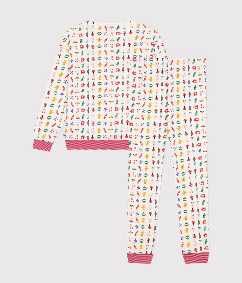 Pijama de algod&oacute;n con estampado de Navidad blanco/multicolor