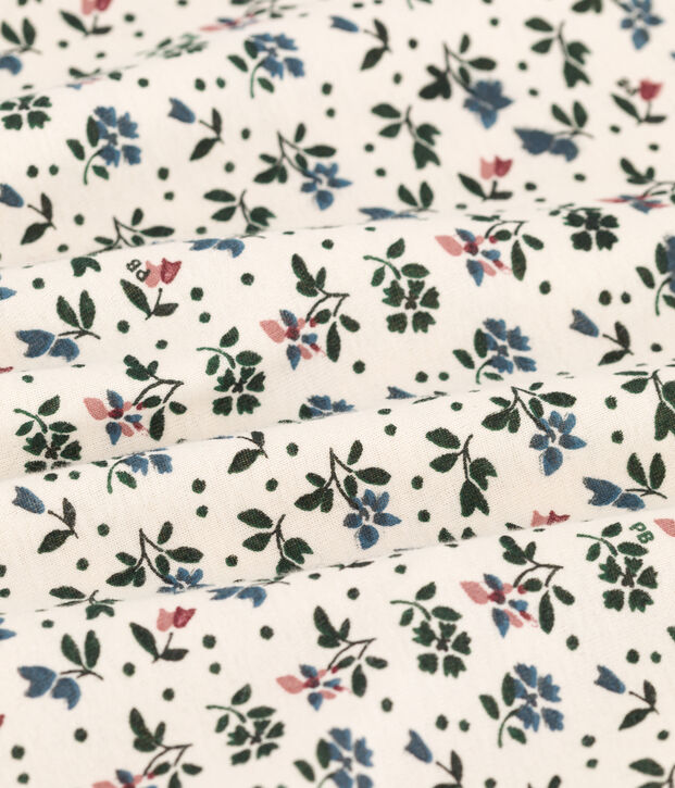 Camiseta con flores de algod&oacute;n de manga larga de ni&ntilde;a crudo/multicolor