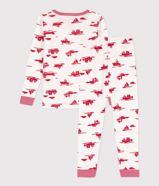 Pijama de algodón ajustado para niño/niña blanco MARSHMALLOW/rojo PEPS