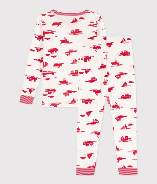 Pijama de algod&oacute;n ajustado para ni&ntilde;o/ni&ntilde;a blanco/rojo