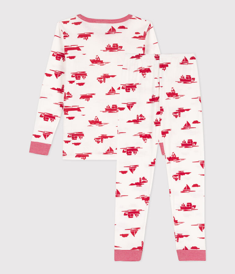 Pijama de algod&oacute;n ajustado para ni&ntilde;o/ni&ntilde;a blanco/rojo