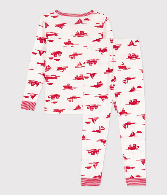Pijama de algodón ajustado para niño/niña blanco MARSHMALLOW/rojo PEPS