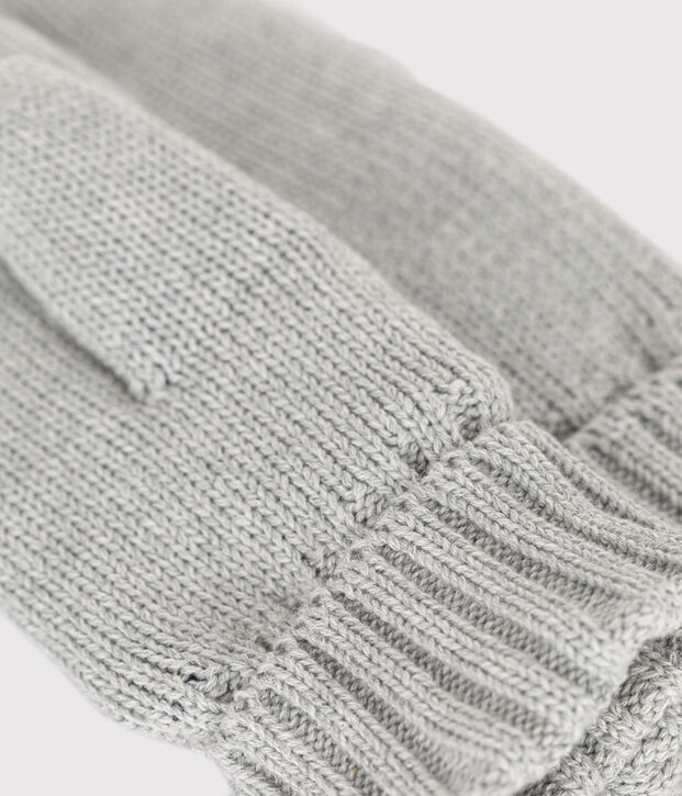 Manoplas infantiles lisas de punto tricotado con forro polar gris