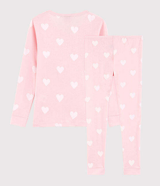 Pijama snugfit de corazón rosa de algodón ecológico de niña rosa MINOIS/blanco MARSHMALLOW