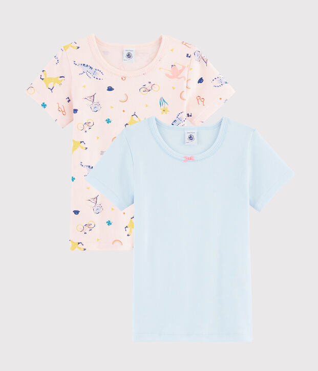 Juego de 2 camisetas de manga corta con animales yoga de ni&ntilde;a peque&ntilde;a multicolor