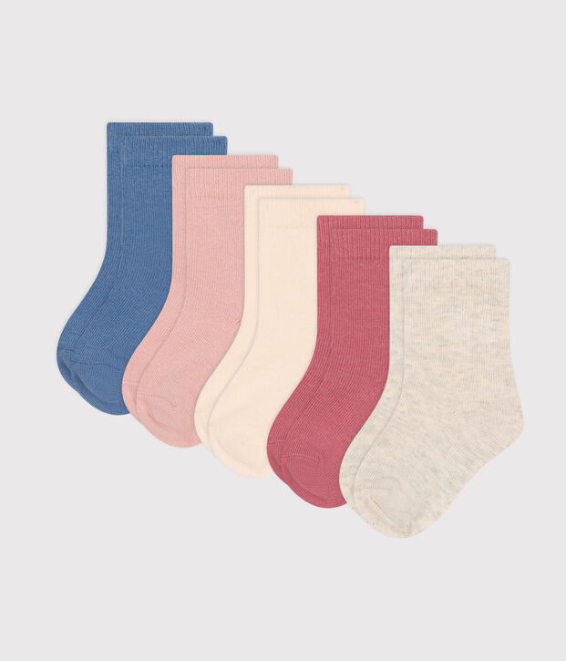 5 pares de calcetines de algod&oacute;n lisos para beb&eacute; multicolor