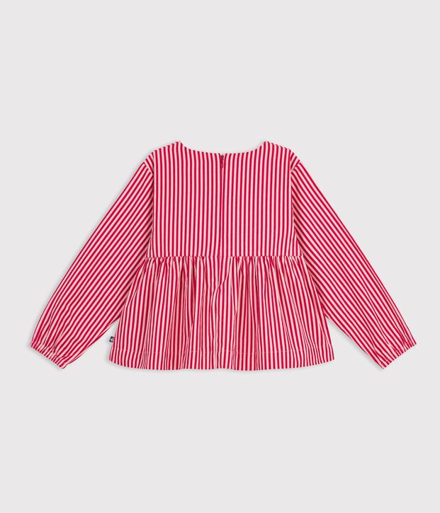 Blusa infantil de manga larga de algod&oacute;n a rayas rosa/rosa