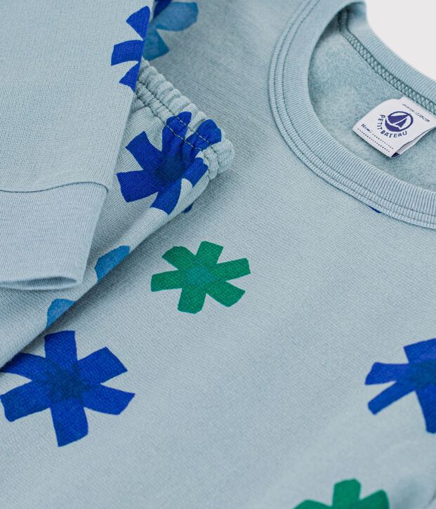 Pijama infantil de mulet&oacute;n con estampado de copos de nieve gris/multicolor