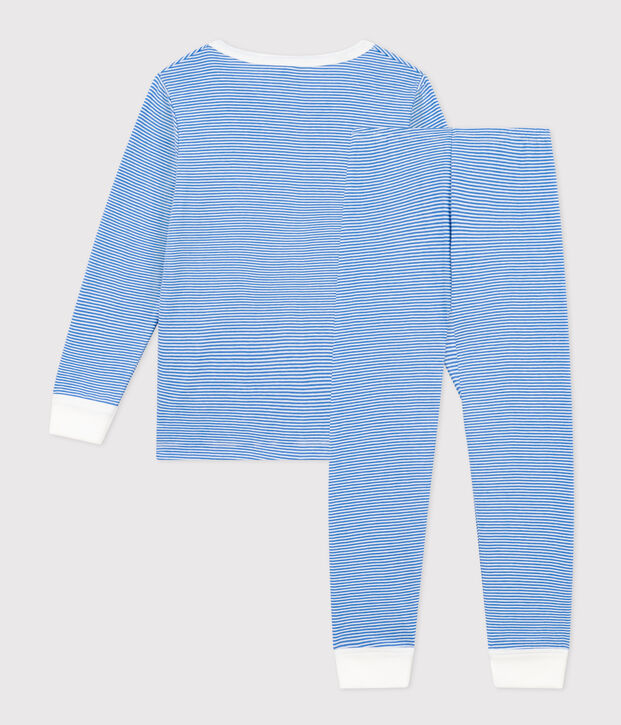 Pijama infantil de algod&oacute;n a rayas azul/blanco