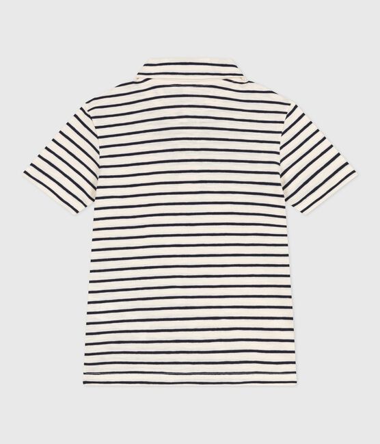 Polo infantil de algodón de manga corta a rayas blanco AVALANCHE/azul SMOKING