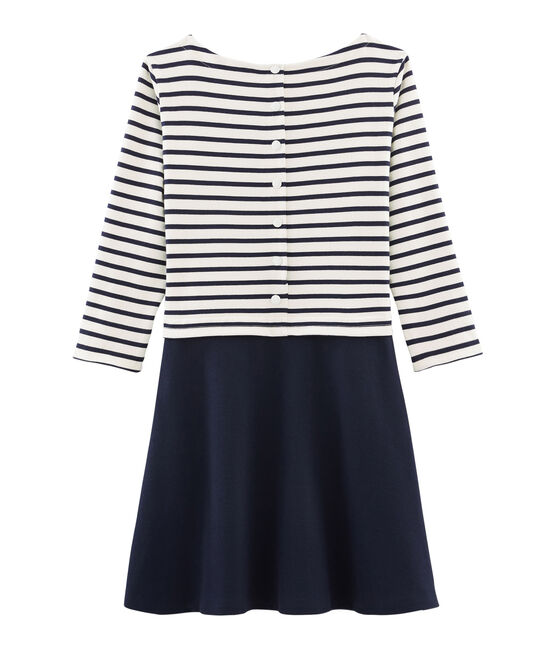 Vestido con manga larga para mujer azul SMOKING/beige COQUILLE