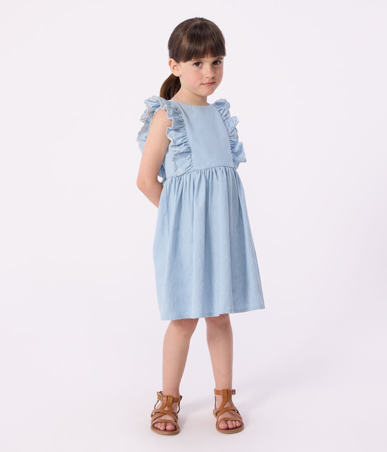 Vestido infantil de algod&oacute;n sin mangas azul