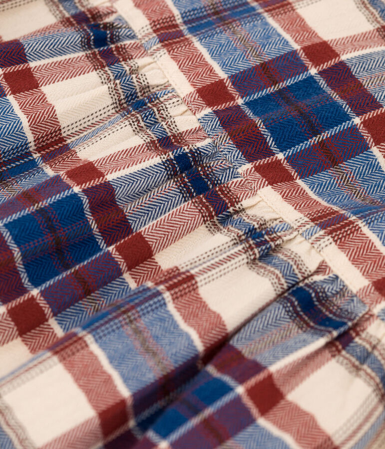 Vestido a cuadros de manga larga de franela de ni&ntilde;a crudo/multicolor