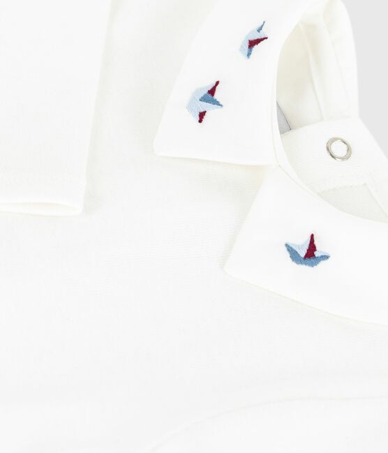 Body de algodón liso con cuello bordado para bebé blanco MARSHMALLOW
