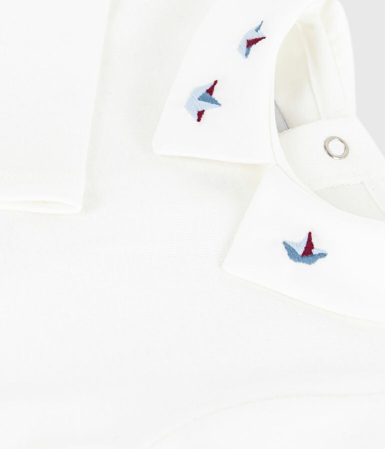 Body de algod&oacute;n liso con cuello bordado para beb&eacute; blanco