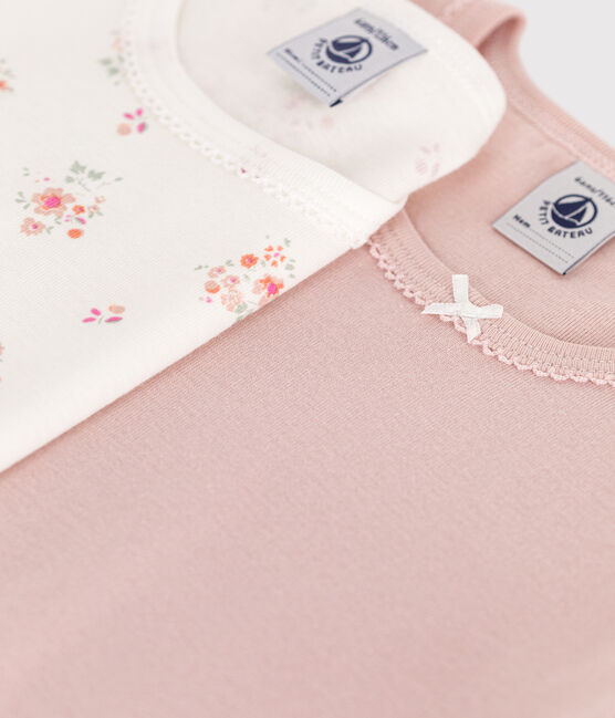 Juego de 2 camisetas infantiles de algodón de manga corta con flor variante 1