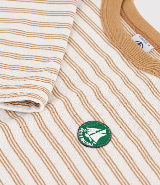 Camiseta infantil de manga larga a rayas beige/crudo/beige