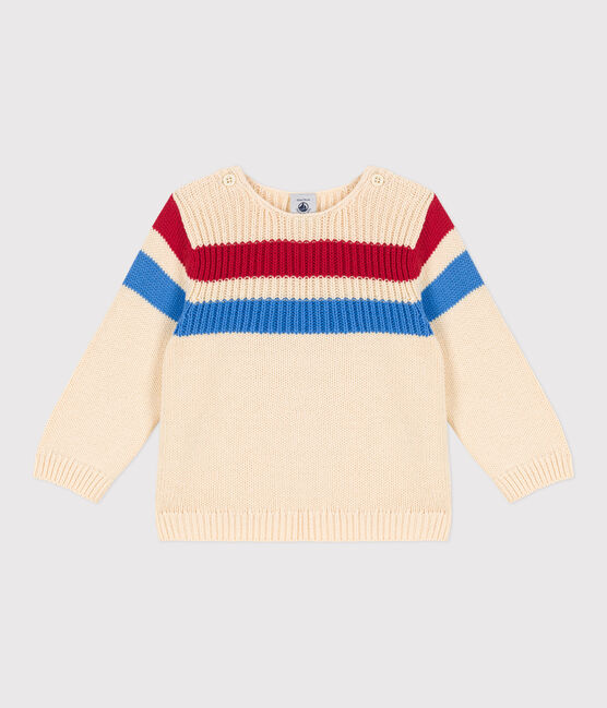 Jersey de punto tricotado de algodón a rayas para bebé blanco AVALANCHE/ MULTICO