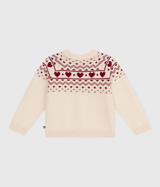 C&aacute;rdigan infantil de lana y algod&oacute;n con estampado jacquard crudo/rojo