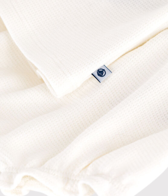 Vestido blanco de manga corta de nido de abeja y pololo para bebé blanco MARSHMALLOW