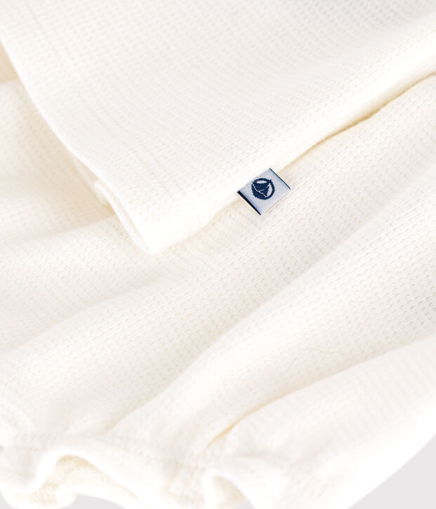 Vestido blanco de manga corta de nido de abeja y pololo para beb&eacute; blanco