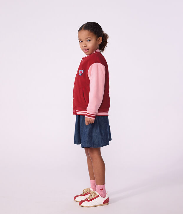 Chaqueta teddy infantil lisa colorblock de algod&oacute;n rojo
