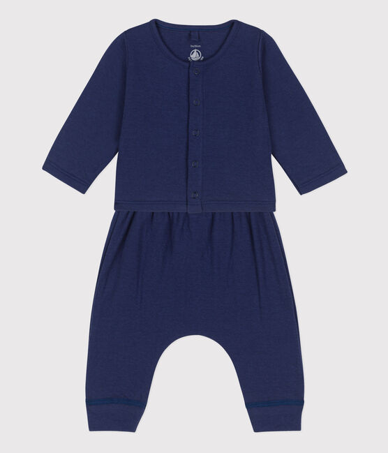 Conjunto liso de 2 piezas de túbico ecológico de para bebé azul CHALOUPE