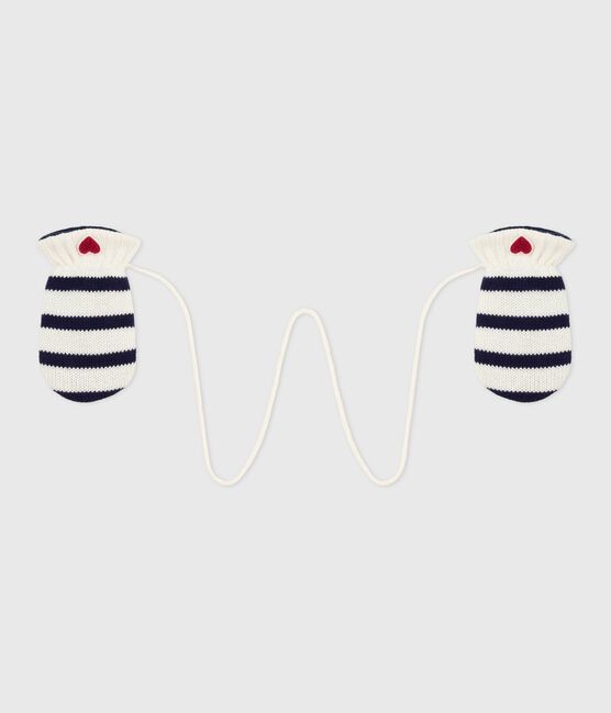 Manoplas de punto tricotado a rayas con forro polar para bebé azul MARSHMALLOW/ SOIR