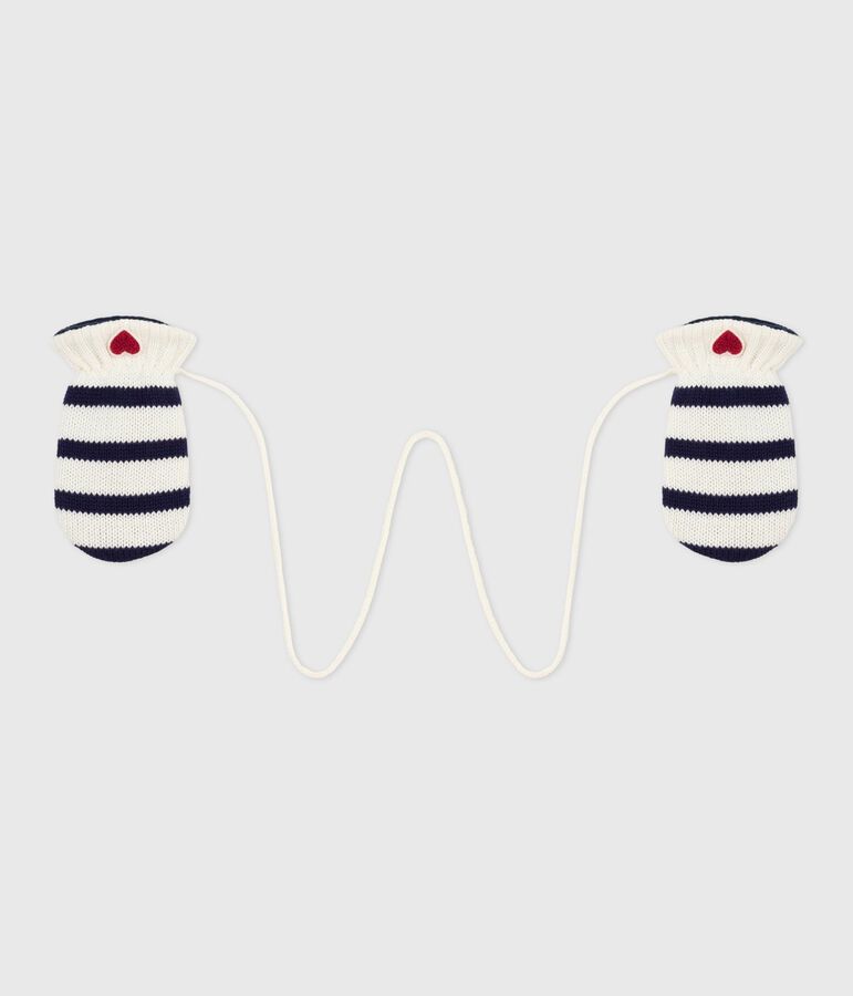 Manoplas de punto tricotado a rayas con forro polar para beb&eacute; azul/azul