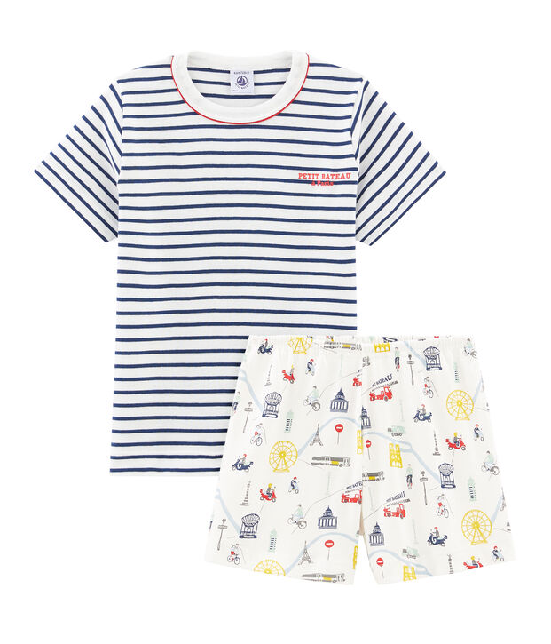 Pijama corto de punto para ni&ntilde;o blanco/multicolor