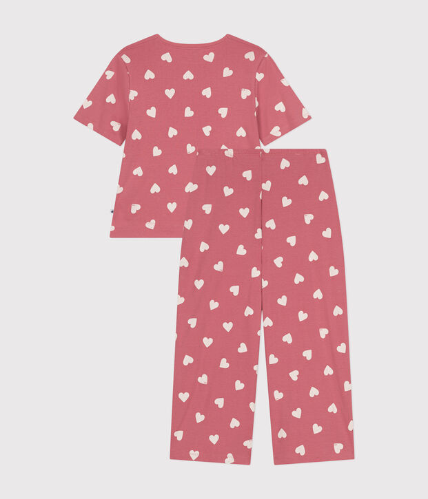 Pijama de algod&oacute;n con estampado de coraz&oacute;n para mujer rosa/blanco