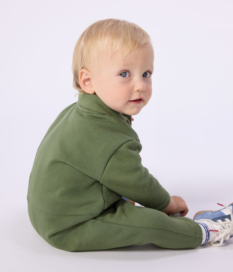 Pelele largo de algod&oacute;n liso para beb&eacute; verde OLIVINE