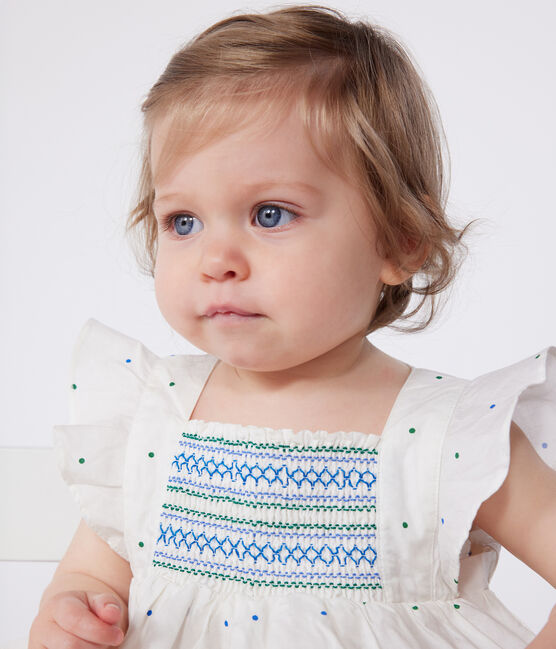 Vestido blanco de algodón y pololo con estampado de lunares para bebé blanco MARSHMALLOW/blanco MULTICO