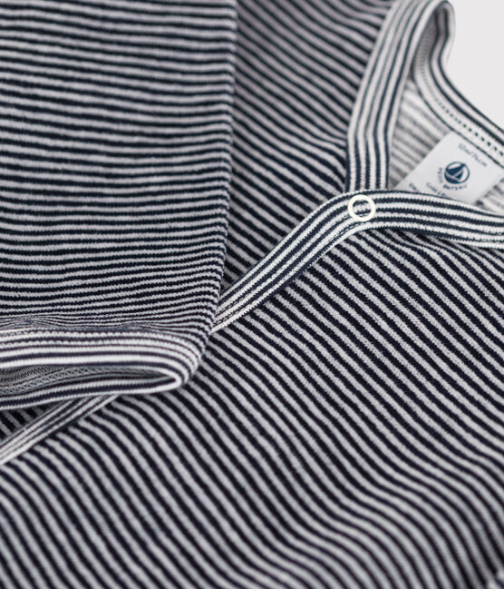 Pelele de terciopelo milrayas para bebé azul SMOKING/blanco MARSHMALLOW