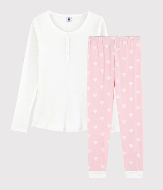 Pijama de algodón de chica/mujer blanco MARSHMALLOW/rosa MINOIS