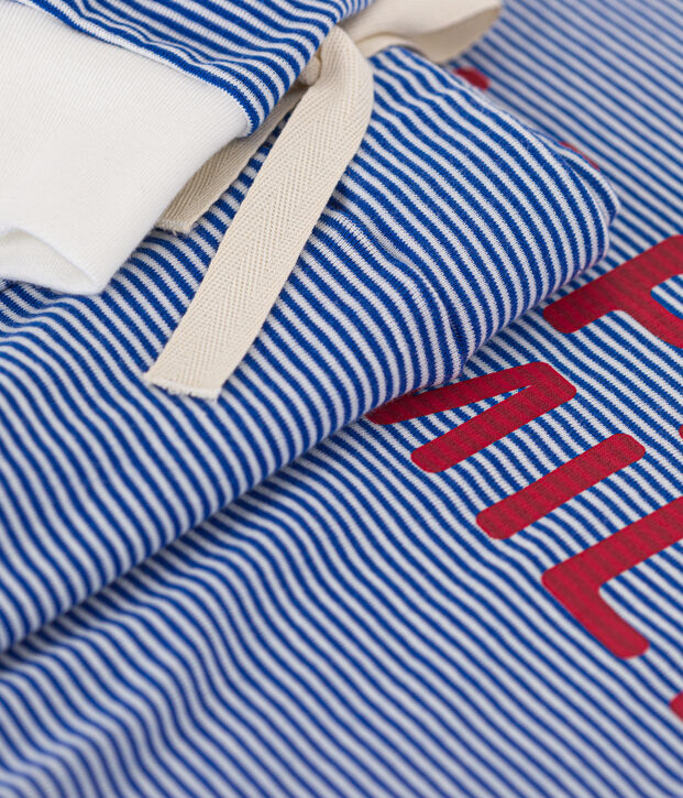 Pijama de algod&oacute;n a rayas para mujer azul/blanco