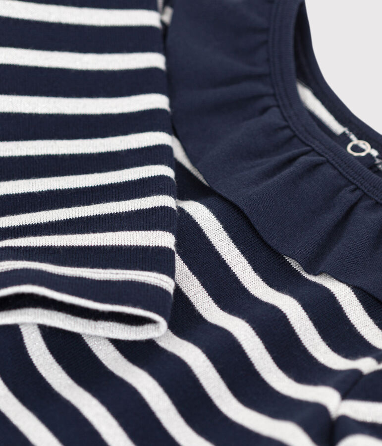 Vestido de dos materiales de manga larga para ni&ntilde;a azul/gris