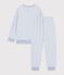 Pijama infantil de rizo de algod&oacute;n a rayas azul/crudo