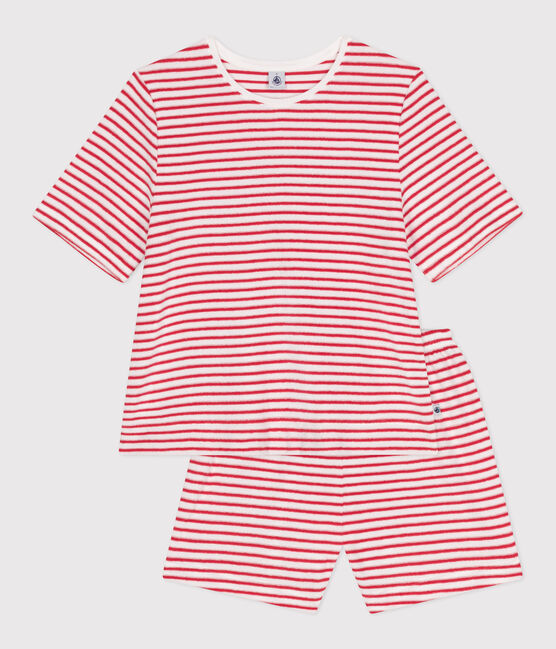 Pijama corto de algodón a rayas para mujer rojo MARSHMALLOW/ SPI