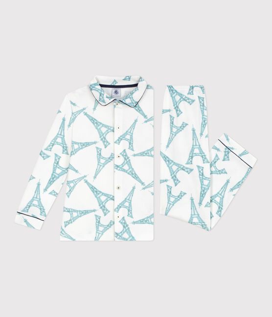 Pijama infantil abotonado de algodón estampado blanco MARSHMALLOW/blanco MULTICO