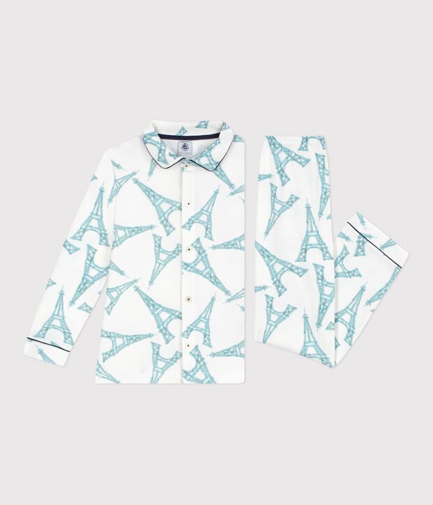 Pijama infantil abotonado de algod&oacute;n estampado blanco/multicolor