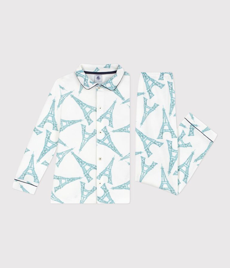 Pijama infantil abotonado de algod&oacute;n estampado blanco/multicolor
