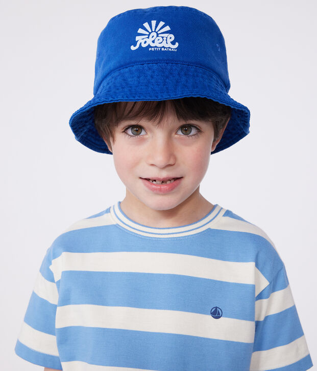 Gorro bucket infantil de algod&oacute;n liso azul