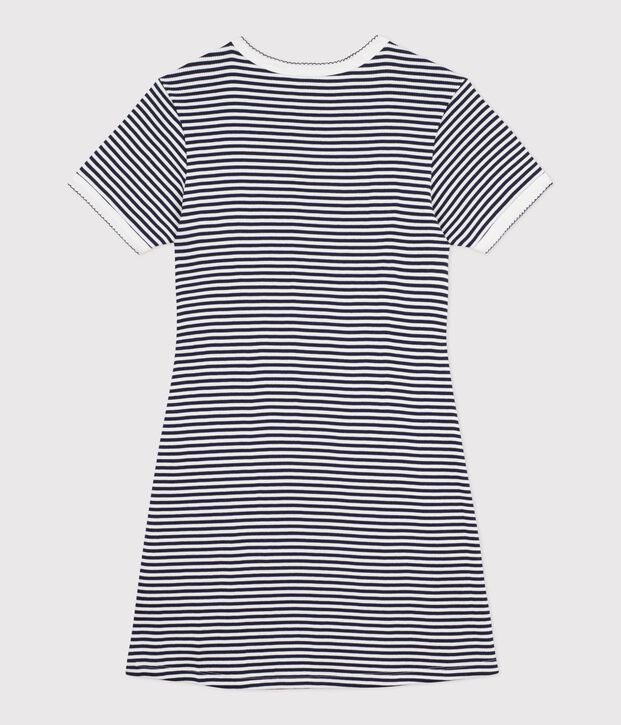 Vestido corto de algod&oacute;n para mujer azul/blanco