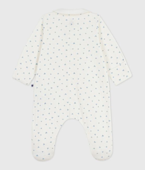 Pijama de terciopelo con cuello con estampado de corazones para bebé azul MARSHMALLOW/ FLO