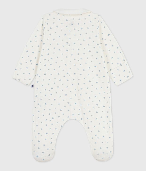 Pijama de terciopelo con cuello con estampado de corazones para beb&eacute; azul/azul