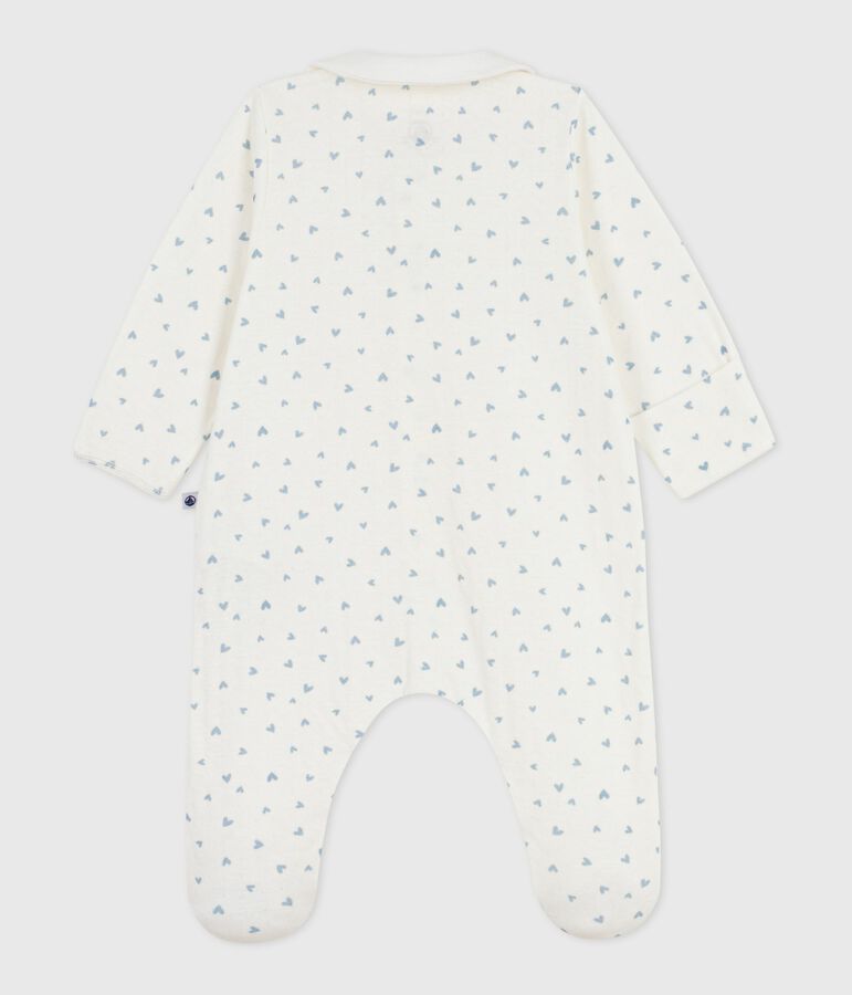 Pijama de terciopelo con cuello con estampado de corazones para beb&eacute; blanco/azul