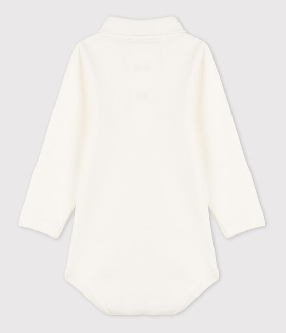 Body de manga larga con cuello de polo de algodón de bebé blanco MARSHMALLOW