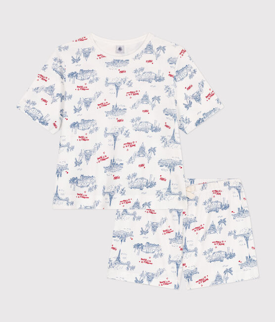 Pijama corto de algodón con estampado de París para mujer blanco MARSHMALLOW/blanco MULTICO